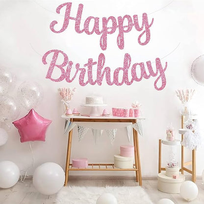 BEISHIDA Glitter Pink Happy Birthday Banner Party Decoration NO DIY, 10Feet | - Image 5