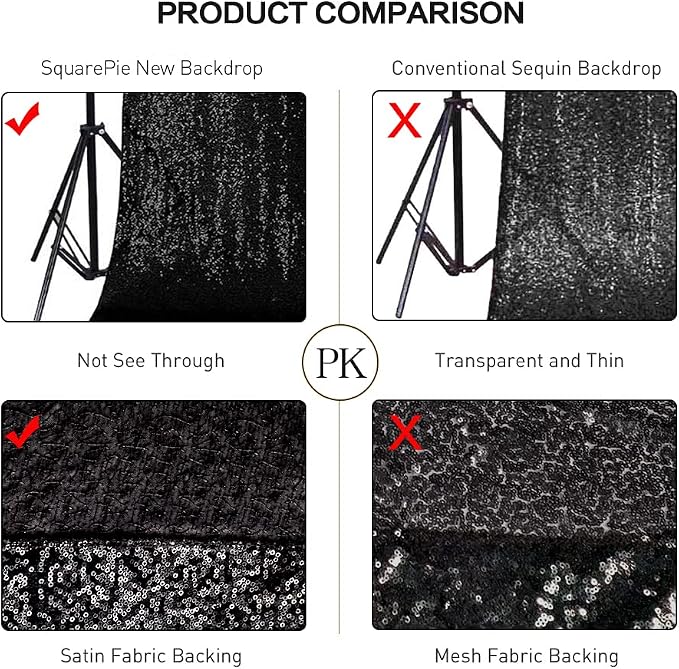 SquarePie 5x7ft Black Sequin Backdrop, High Density Non-Transparent Glitter - Image 4