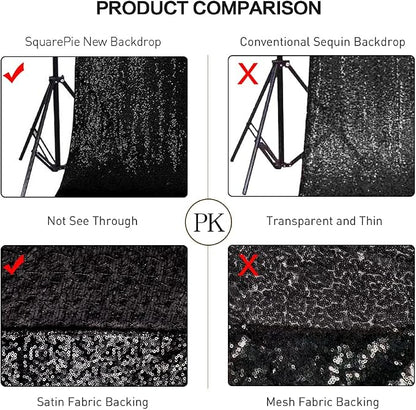 SquarePie 8x8ft Black Sequin Backdrop, High Density Non-Transparent Glitter - Image 4