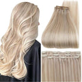 Full Shine Human Hair Clip in Extensions Blonde Highlight Straight Remy Clip in Hair Extensions Ash Blonde Lace Weft Real Human Hair Extensions Clip ins 14 Inch 3 Pcs 60 G
