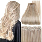 Full Shine Clip in Hair Extensions Ash Blonde Highlights 16 Inch 3 Pcs 60 G Lightweight Clip in Hair Extensions for Thin Hair