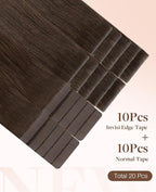 GOO GOO Invisi Edge Tape in Hair Extensions Human Hair, 4A Chocolate Brown 10pcs injected with 10pcs classical tape ins, 18inch 50g, Virgin Remy Hair, Natural Look
