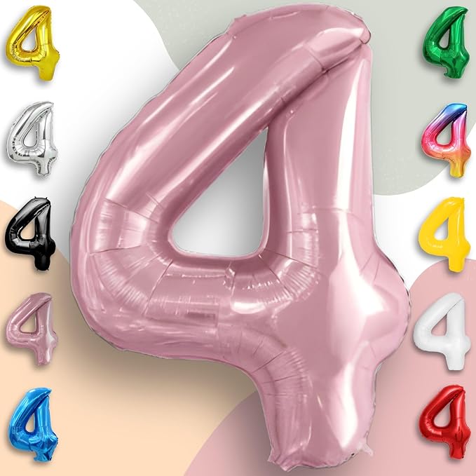 Pink Pearl Number Balloon 4 Mylar Foil Macaron Balloons 16 Inch - Image 3