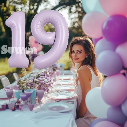 SUWEN 40 Inch Light Purple Lavender Big 19 Balloon Number Foil Helium 0-9 | - Image 3