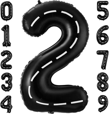 2 Balloons - Racing Car - 40 Inch - Black - 2 Balloon Number - Race Track - by BBPOOL