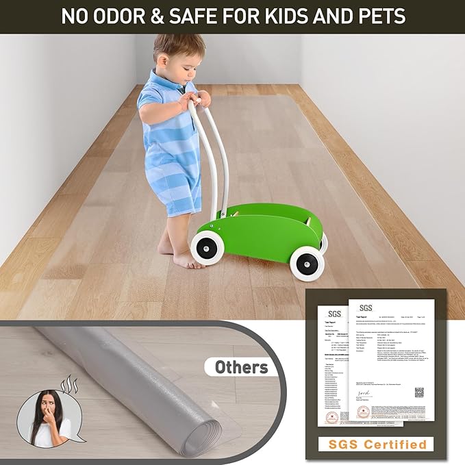 3'x6' Vinyl Runner Rug for Hallway, Clear Waterproof Kitchen Mat for Floor, Non-Slip Plastic Floor Mat for Entryway, Easy Clean Durable Area Mat for Bedroom, Laundry Room