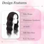 Hair Topper, 360° 3D Hair Toppers for Women with Thinning Crown, 20 Inch Long Wavy Curly Hair Pieces Clip in Bangs (Brown Black, 20 inch, Side Bangs)