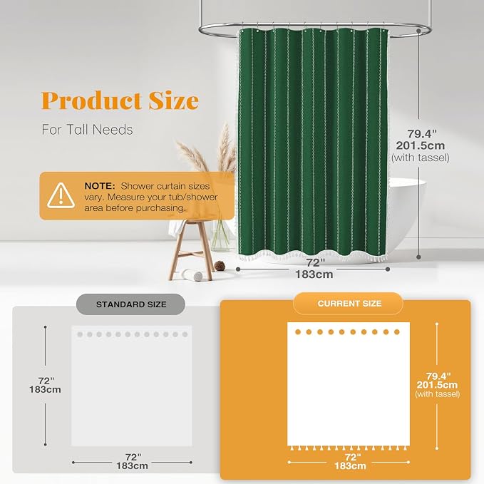 72x78 Long Farmhouse Linen Heavy Duty Shower Curtain, Emerald Green | Tall Size - Image 3
