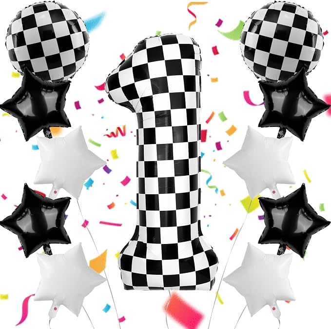 40 Inch Checkered Number Balloons 1 Black and White Foil Balloon by AXBMM