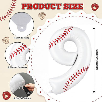Jenaai Baseball Number 9 Balloons 40 Inch Baseball Theme Birthday Party - Image 2