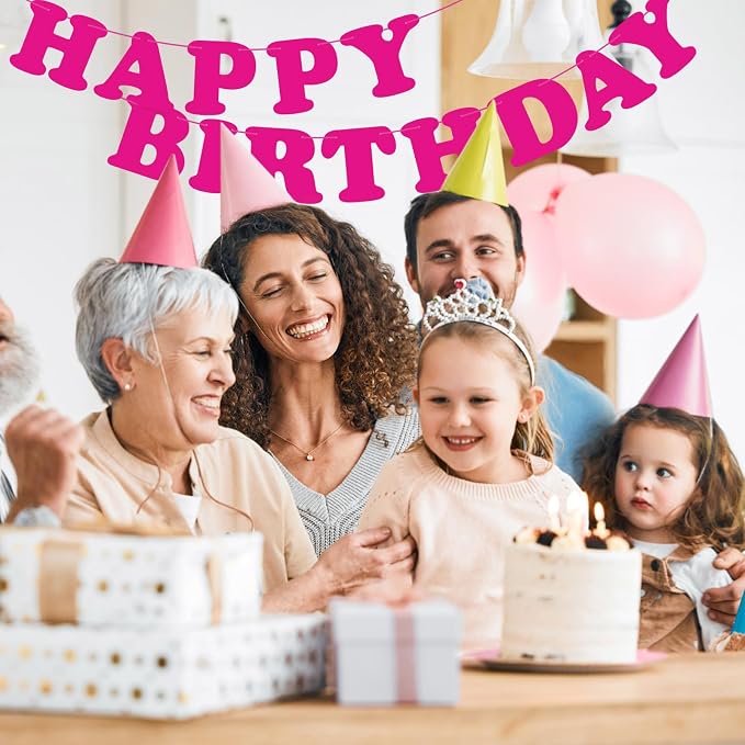 Pink Happy Birthday Banner Sign Birthday Backdrop Party Supplies - Image 6