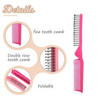Folding Comb, 3 Pcs Travel Foldable Comb Protable Mini Hair Brush Anti-Static Double Headed Folding Hair Brush Hairdressing Tool for Women Men Long Short Thick Wavy Curly (Pink, Rose Red, Black)