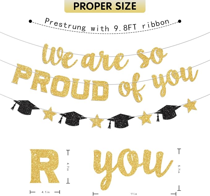We Are So Proud of You Banner Prestrung Gold Graduation Banner Graduation - Image 4