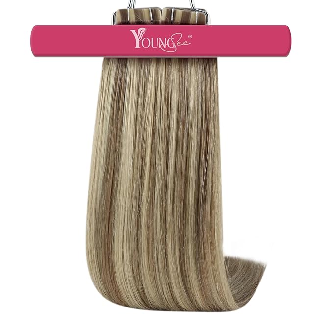 YoungSee Tape in Extensions Human Hair Brown to Blonde Tape Hair Extensions Real Human Hair Light Brown Highlight Blonde Tape-in Hair Extension Remy for Women Silky Straight Hair 16 Inch 20pcs 50g