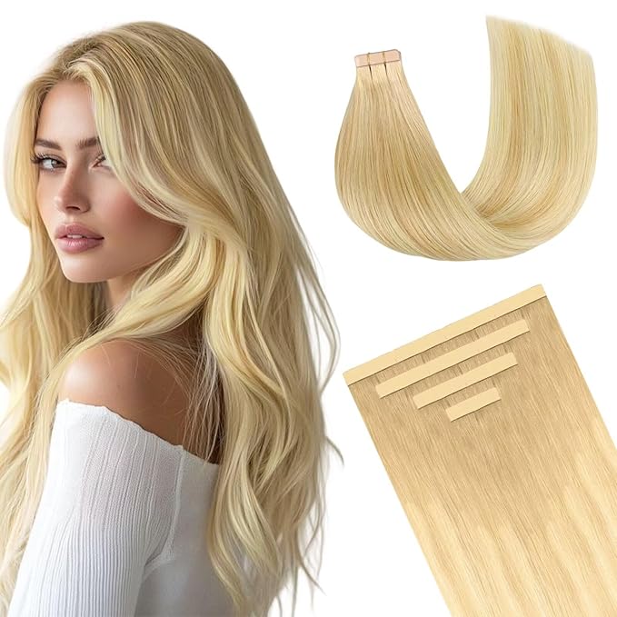 DOORES Mixed Platinum Blonde 10pcs 25g 18 Inch Human Hair Extensions - Invisible Tape In