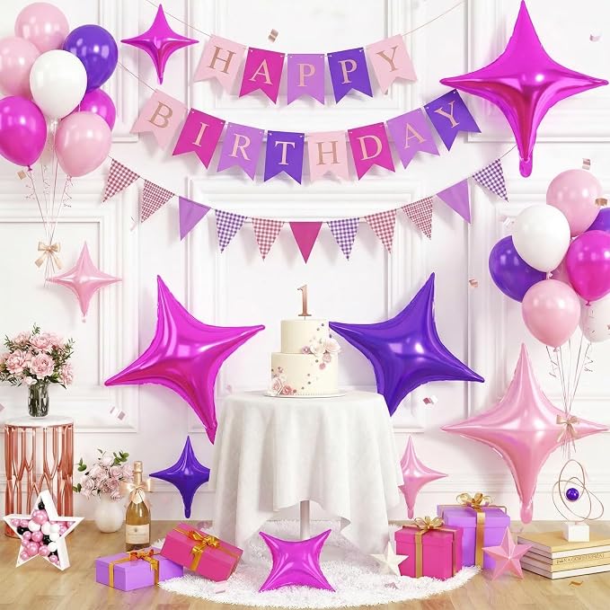 Pink Purple Star Balloons, 26 Inch and 10 Inch Pink Stars Shaped Balloon - Image 6