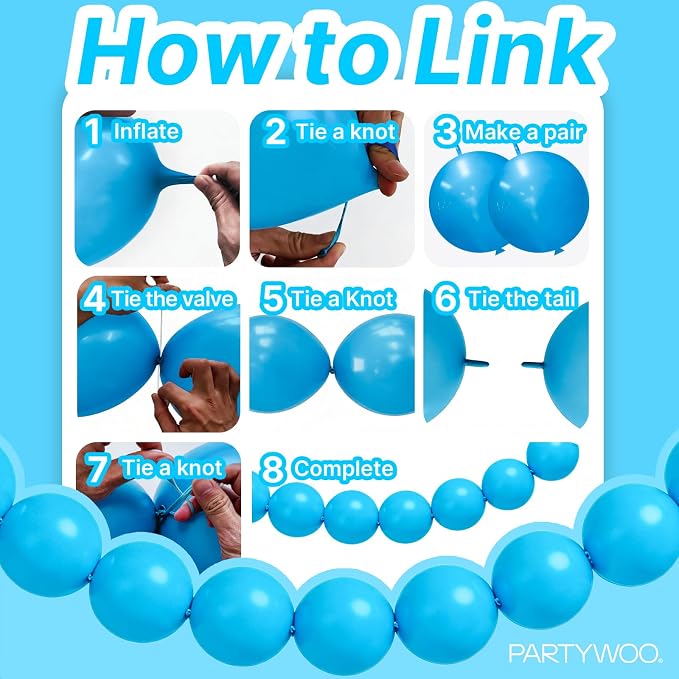 PartyWoo Light Blue Linking Balloons 100pcs 6 Inch Blue Link Balloons | - Image 5