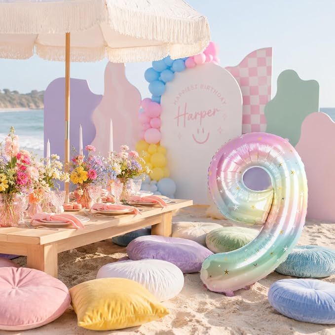 Big Number 9 Balloons, Rainbow Colorful Stars Foil 9 Balloon Numbers 40 Inch - Image 6
