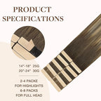 GOO GOO Tape in Hair Extensions Human Hair, 4/18 Balayage Chocolate Brown Highlighted Dirty Blonde, 16inch 25g 10pcs, Skin Weft Seamless Invisible, Silky Straight with Thick Ends, Remy Human Hair