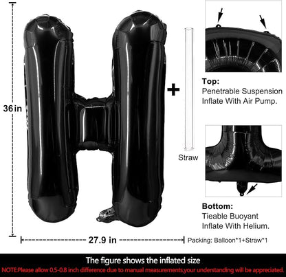 Lovoir 40 Inch Large Black Letter H Balloons Big Size Jumbo Mylar Foil Helium - Image 2