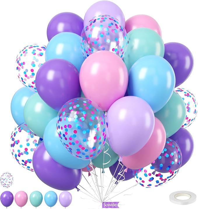Mermaid Balloons, Sea Balloons 50Pcs 12Inch Iridescent Pink Purple Blue Teal by Sowide