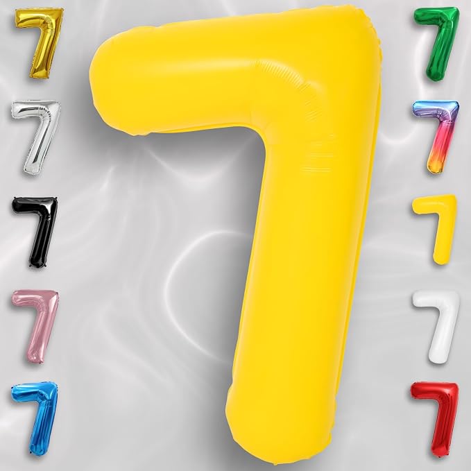 Yellow Number Balloon 7 Mylar Foil Macaron Balloons 40 inch - Image 2