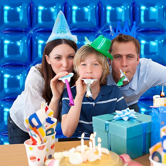 NISOCY 25PCS Metallic Blue Square Foil Balloons Wall Backdrop | Double Sided - Image 6