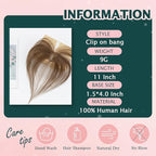 Benehair Clip on Bangs Human Hair, Front Hair Extensions for Women Hair Pieces with Temples for Daily Wear (Medium Brown)