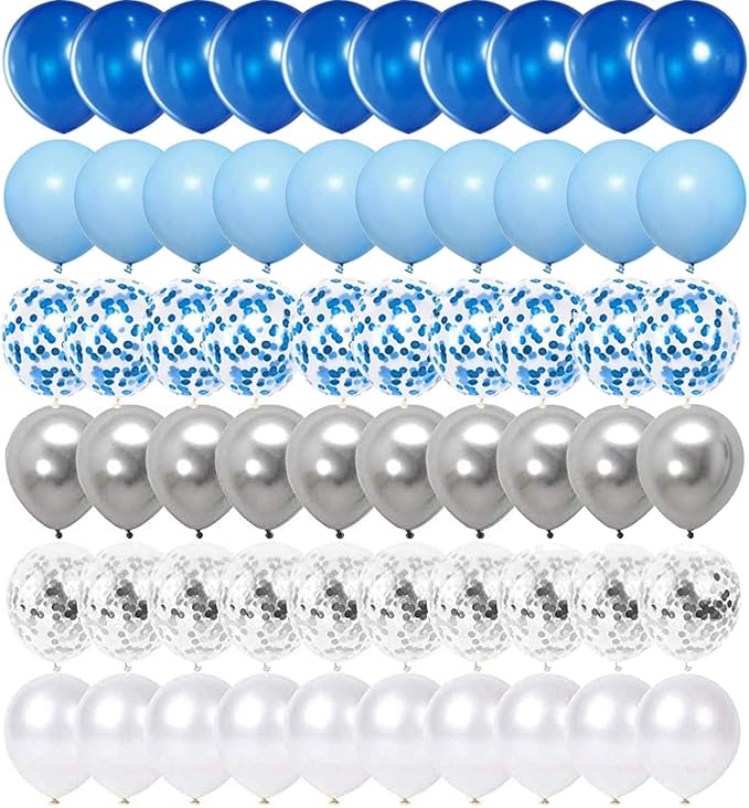 62pcs Blue Silver White Confetti Balloons Kit, 12 Inch White Royal Blue - Image 4