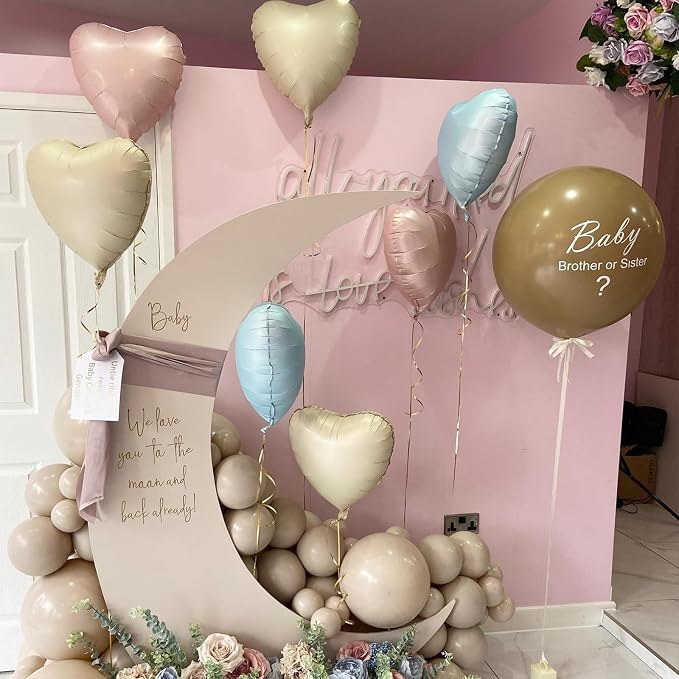 Pink White Heart Balloons, 18Inch Sand White Helium Balloon - Image 6