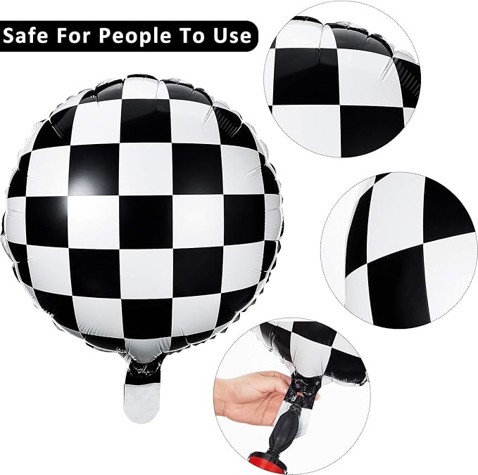 Gejoy 24 Pcs Checkerboard Balloon 18 Inches Aluminum Foil Black White Checkered - Image 3