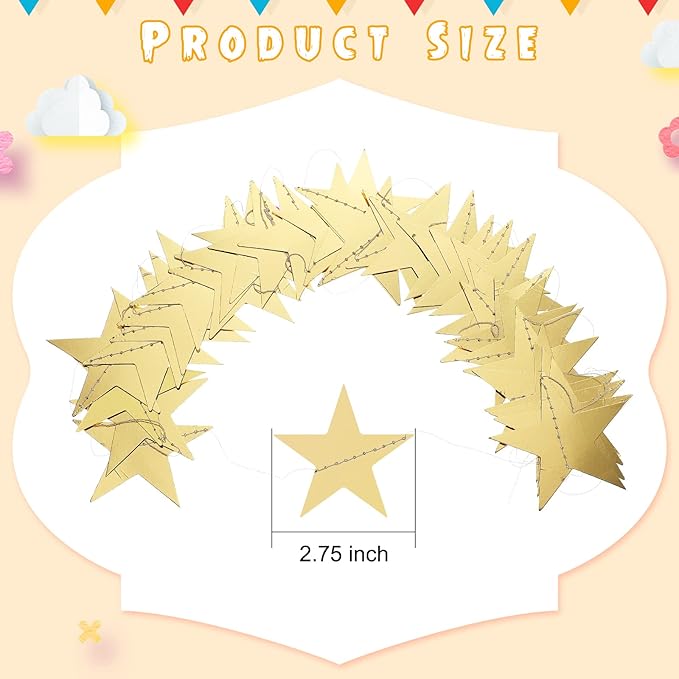 Spakon 65 Feet Glitter Star Paper Garland Banner Hanging Decoration Star - Image 2