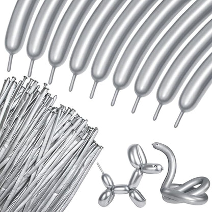 100Pcs 260 Balloons Metallic Silver Long Balloons by KUULBELAballoons