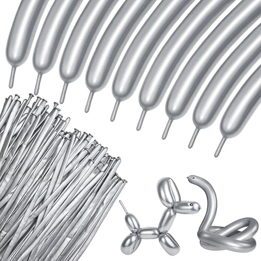 100Pcs 260 Balloons Metallic Silver Long Balloons by KUULBELAballoons