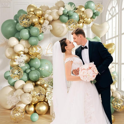 160Pcs Sage Green Gold Balloon Garland Arch Kit, Olive Green White Sand Gold - Image 8
