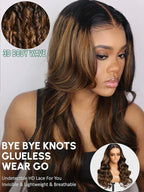 KLAIYI Bye Bye Knots Glueless Ombre Brown Body Wave Pre Cut 7x5 Lace Front Wigs Human Hair Drawstring Pre Plucked Bleached Pre Everything Ready to Wear and Go Wig Highlight Balayage Colored Wig 24Inch