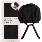 Kitsch XL Satin Bonnet for Sleeping - Softer Than Silk Hair Bonnet For Women - Secure Fit, Adjustable Night Cap For Curly & Textured Hair - Prevents Breakage, Tangles & Thinning - Black