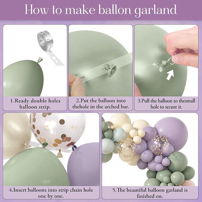 Amandir 173Pcs Dusty Green Purple Pink Balloon Arch Garland Kit | Lavender - Image 4