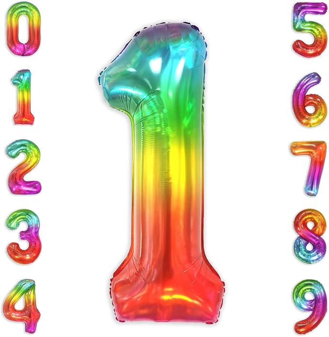 SUWEN Rainbow Number 1 Balloon 40 Inch, Big Colorful Balloons 0-9 | Large by SUWEN