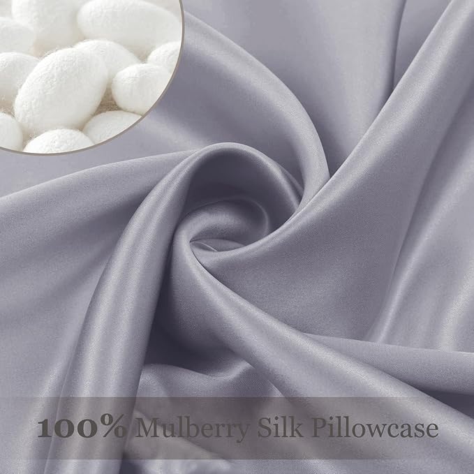 Adubor 100% Silk Pillowcase - Mulberry Silk Pillow Cases, 23 Momme 6A Grade Fibers, Silk Pillow Case for Hair and Skin Health, with Hidden Zipper (Standard 20''×26'', Light Gray, 1PC)