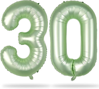 Sage Green Number 30 Balloons, 40 Inch Large Olive Green Foil Number 3 & 0 by Lingqiang