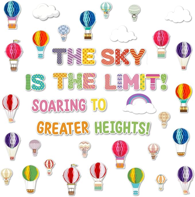 55 PCS 3D Honeycomb Hot Air Balloon Bulletin Board Decor, Classroom Wall Cutouts by Unknown