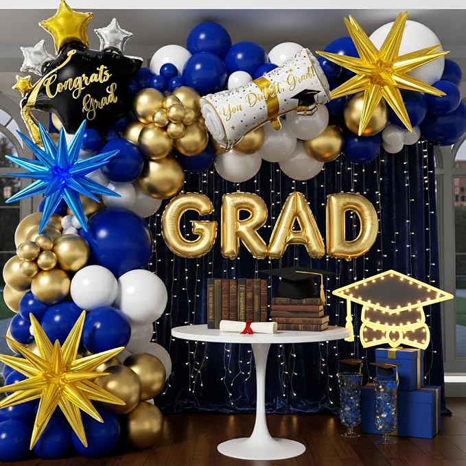 Royal Blue and Gold Graduation Balloons Garland Arch Kit 153Pcs, Graduation - Image 5