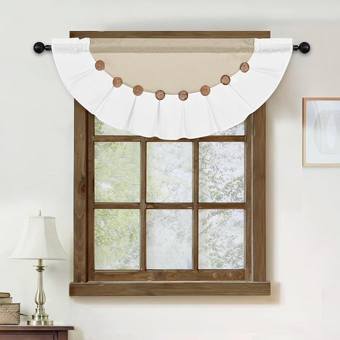 Farmhouse Valance Curtains, Boho Cotton Linen Kitchen Valance, Rustic Button - Image 8