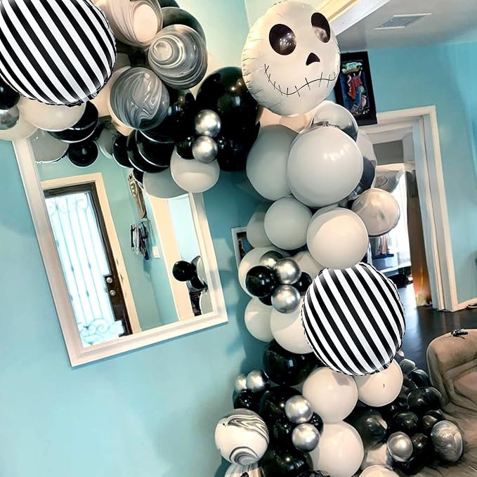 Jobkoo Halloween Balloons Decorations 18 Inch Skull Black and White Striped - Image 6
