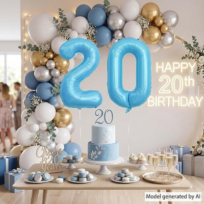Pearlescent Blue Number 20 Balloon 40 Inch, Giant Light Blue Mylar Foil 20th - Image 3