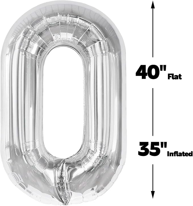 Silver Number 0 Balloon 40 inch, Balloon numbers party supplies, deco photo - Image 2