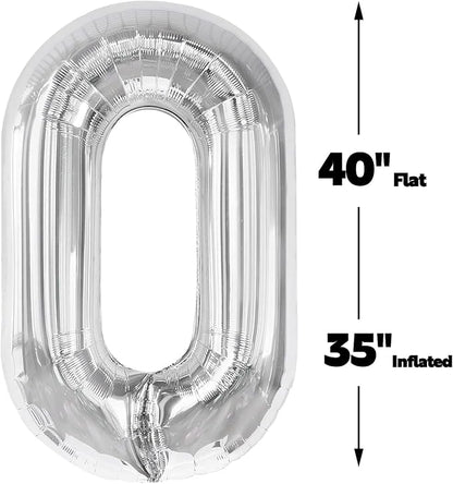 Silver Number 0 Balloon 40 inch, Balloon numbers party supplies, deco photo - Image 2