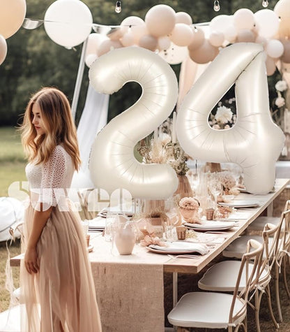 SUWEN 40 Inch Large Cream White 24 Number Balloons Big Foil Helium Number - Image 3