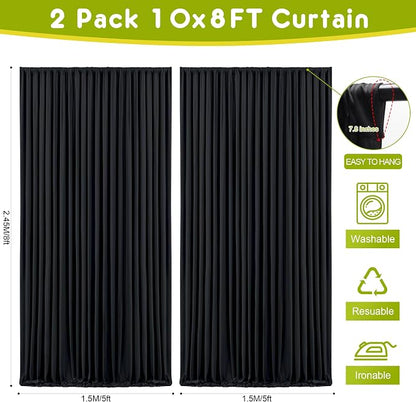 Black Backdrop Curtain for Parties Backdrop Drapes, 4 Panel 5x8FT - Image 2